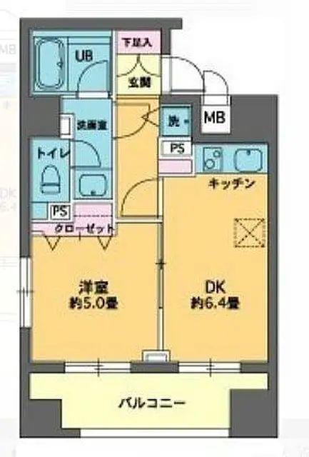 カスタリア新富町(1DK/8階)の間取り写真