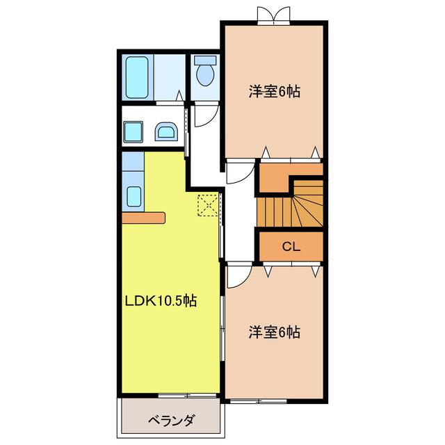 ブルームB(2LDK/2階)の間取り写真