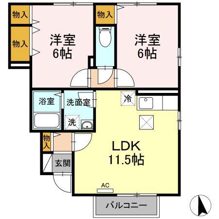 ローズコート水道橋A(2LDK/1階)の間取り写真