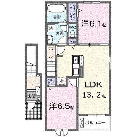 ツワブキ I(2LDK/2階)の間取り写真