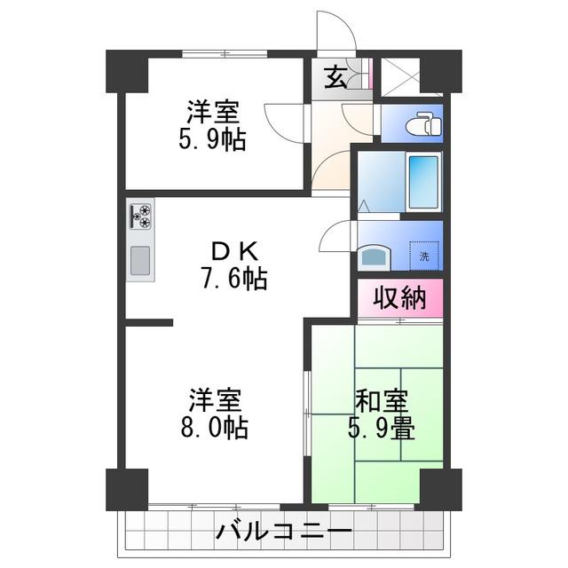 エレナ和歌浦(3DK/2階)の間取り写真