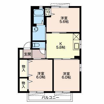 レコット B(3K/2階)の間取り写真
