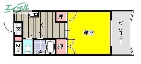 シャトレハイツ大元(1K/2階)の間取り写真