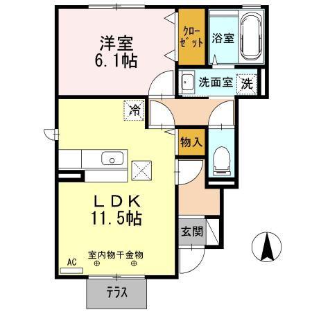 LA VITA B棟(1LDK/1階)の間取り写真