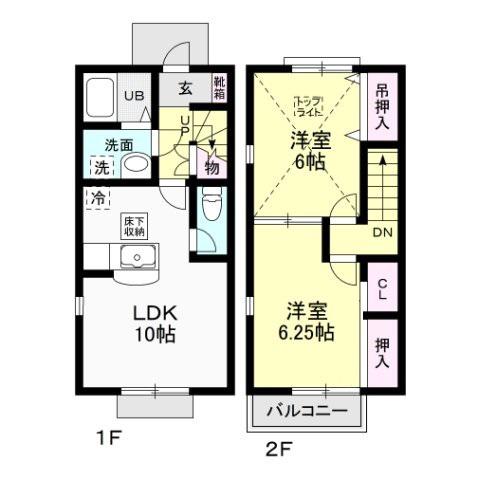 YU-BI B棟(2LDK/1階)の間取り写真