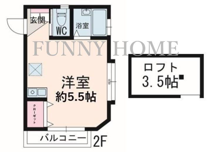 GOHN HAUS(ワンルーム/2階)の間取り写真