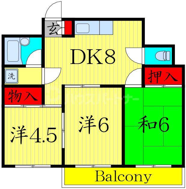 サンフィールドハイツ(3DK/2階)の間取り写真
