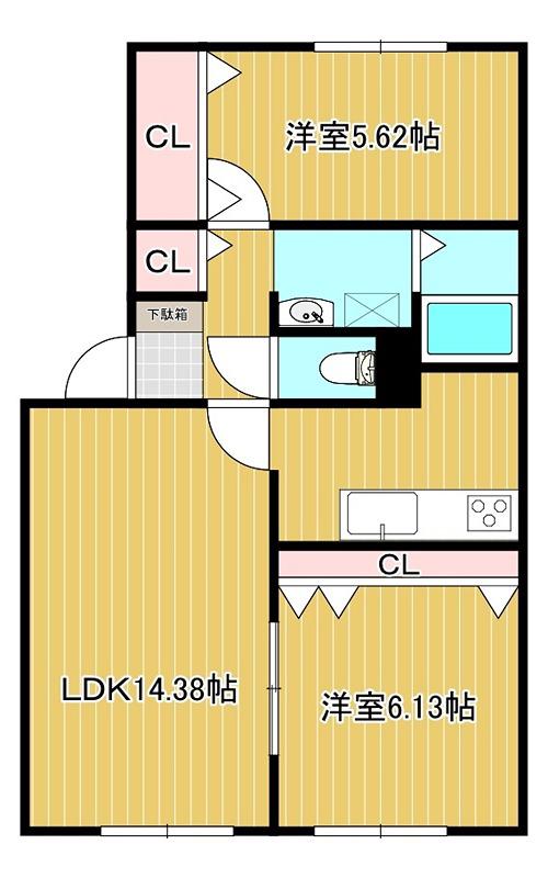 ミントバレイ(2LDK/2階)の間取り写真