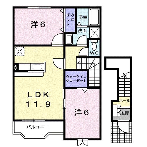 ハピネス村山A(2LDK/2階)の間取り写真