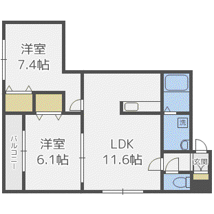 ハピネス八軒(2LDK/1階)の間取り写真