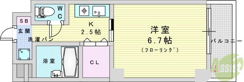 アトール西中島(1K/6階)の間取り写真