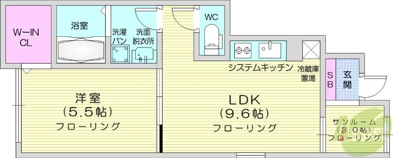 グレースヒルズGAMO C棟(1LDK/1階)の間取り写真