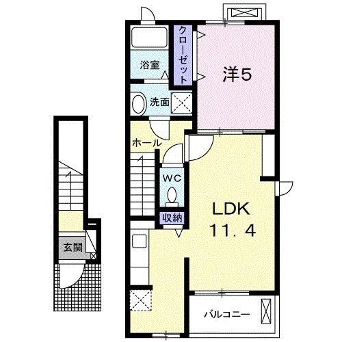 リヴァージュB(1LDK/2階)の間取り写真