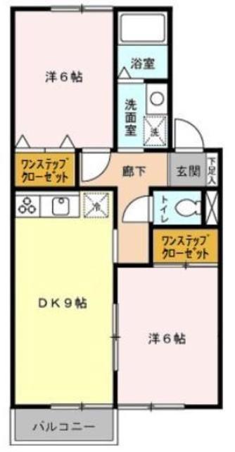 ドミールアルテミス(2DK/1階)の間取り写真