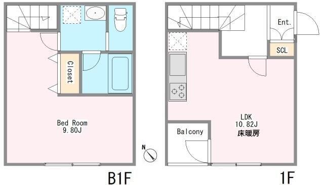 グエルサカエ赤堤(1LDK/B1階)の間取り写真