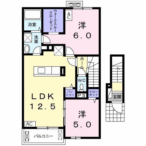 カーサ プラシードA棟(2LDK/2階)の間取り写真