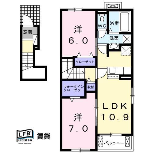 GARDENーO岩畠B(2LDK/2階)の間取り写真