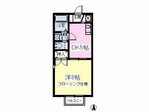 ドエルJ棟(1DK/2階)の間取り写真