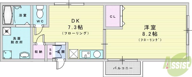 グランディール(1DK/1階)の間取り写真