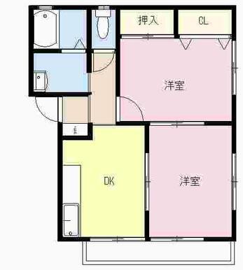 ハイツボヌール(2DK/1階)の間取り写真