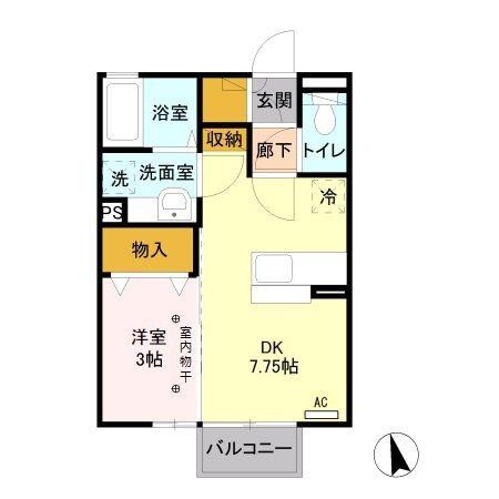 フラッツ・フジ(1DK/2階)の間取り写真