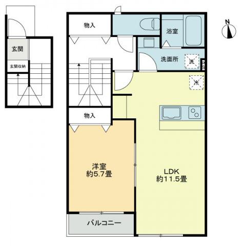 TMCマビック(1LDK/2階)の間取り写真