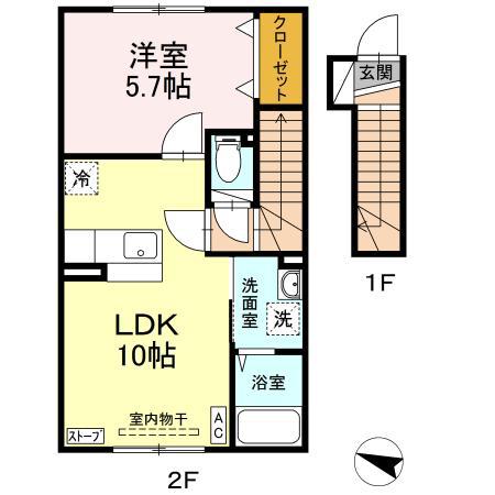 悠裕富田(1LDK/2階)の間取り写真