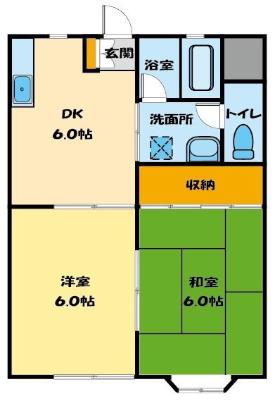 オリエンタル沢田A棟(2DK/1階)の間取り写真