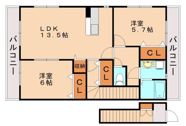ヴィオーレ直方(2LDK/2階)の間取り写真
