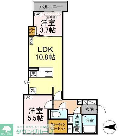 セレスティア西寺尾 A(2LDK/2階)の間取り写真