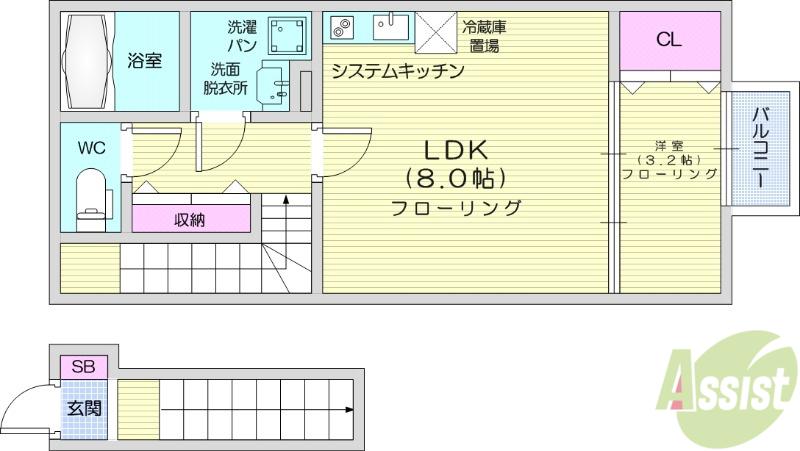 BAU上余田(1LDK/2階)の間取り写真