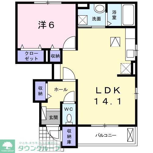 ラ ポルテ ルージュII(1LDK/1階)の間取り写真