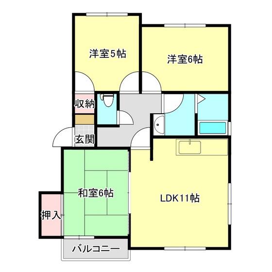 ハイツドルフィン(3LDK/1階)の間取り写真