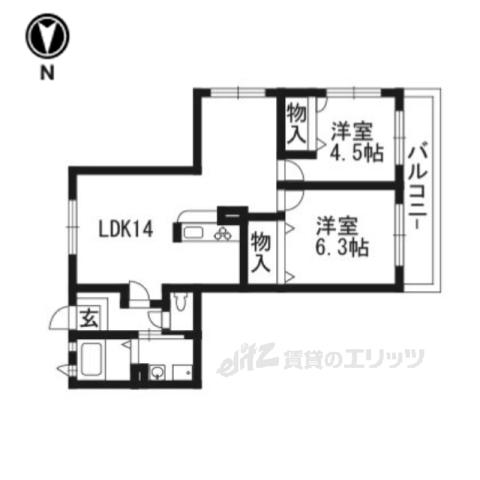 阪急嵐山線 上桂駅 徒歩18分 2階建 築21年(2LDK/1階)の間取り写真