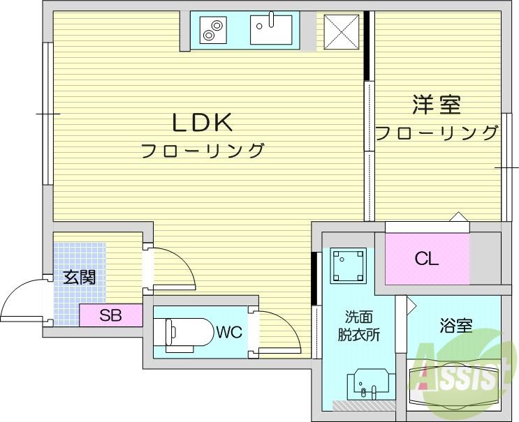トレゾール土樋(1LDK/1階)の間取り写真