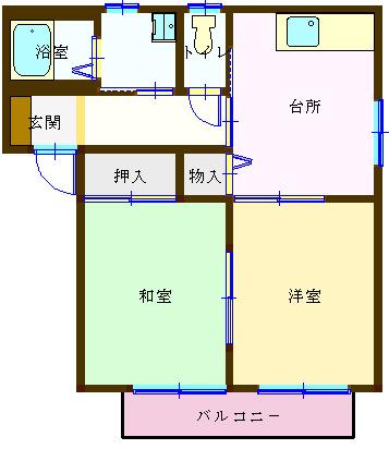 ボヌールランド コスモス(2DK/1階)の間取り写真