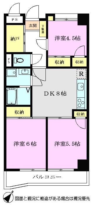 ヴィラ・クレールII(3DK/4階)の間取り写真