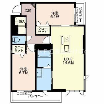 ロワール公文(2LDK/1階)の間取り写真