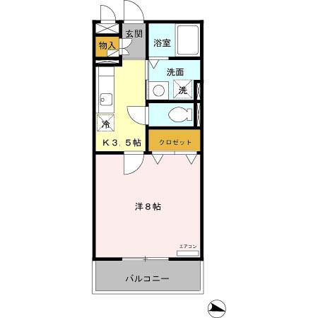 ヴェルデュール(1K/3階)の間取り写真