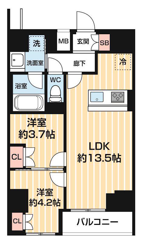 ARCOBALENO MINAMISENJU(2LDK/15階)の間取り写真