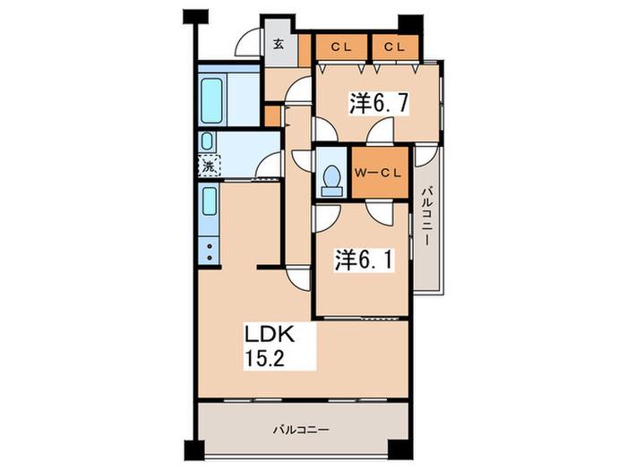 らくりーぶ21森野(2LDK/3階)の間取り写真