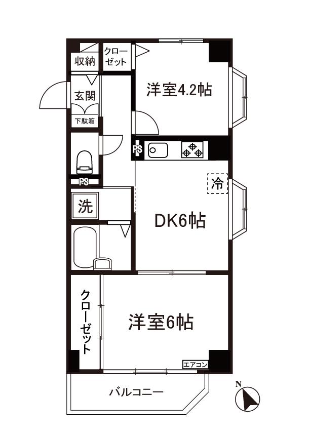 レオドール登戸(2DK/6階)の間取り写真