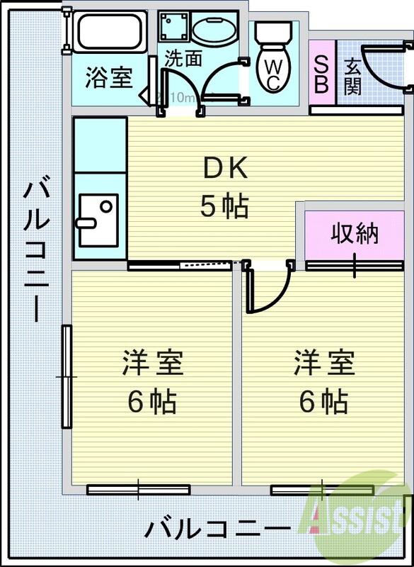 シャルム上野西(2DK/2階)の間取り写真