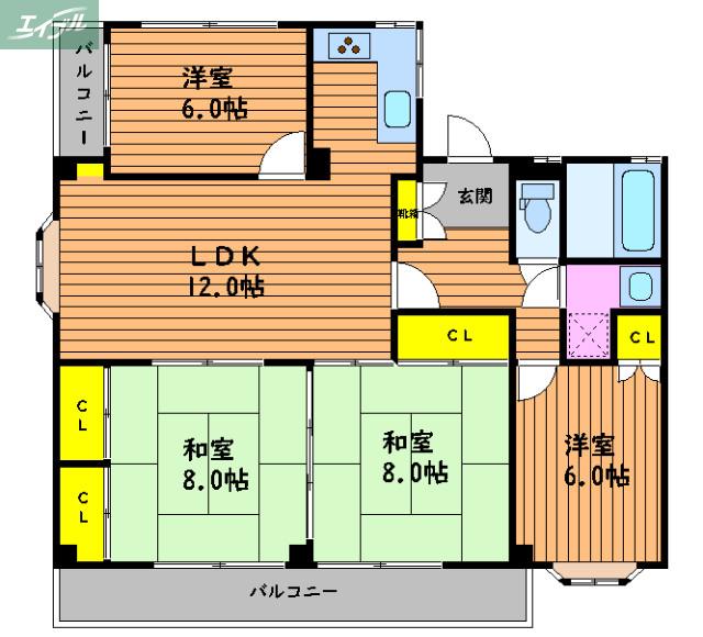 レジデンス伊島(4LDK/2階)の間取り写真