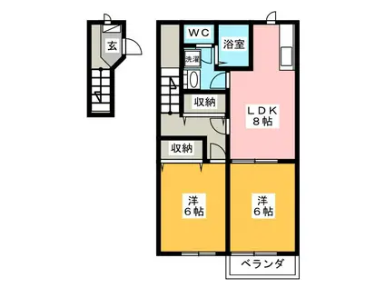 ファミールヤマモトB(2DK/2階)の間取り写真