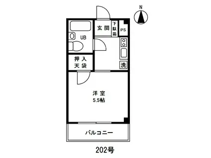サンスクエア・オオヤマ(1K/2階)の間取り写真