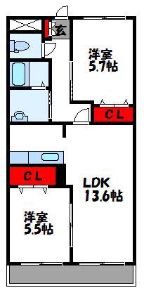 BISCOTTI(2LDK/1階)の間取り写真