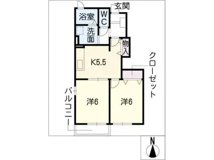 プラシード(2K/1階)の間取り写真