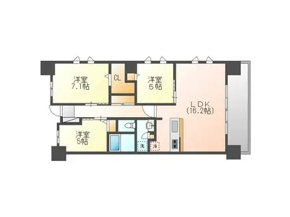 ライオンズ浦添城間グランテラス(3LDK/15階)の間取り写真