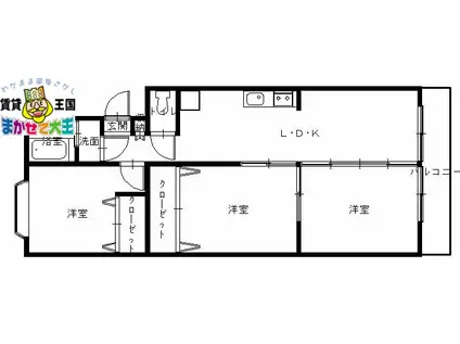 堀川アパートB棟(3LDK/5階)の間取り写真